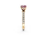 Open Basket Engagement Ring Setting for Fancy Pink Cushion Cut Center with Pave Band and Prong Head in Yellow Gold