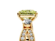 3 Stone Engagement Ring Setting for Fancy Yellow Radiant Cut Center with Pave Twist Band and Prong Head in Yellow Gold