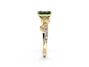 Leaf Motif Engagement Ring Setting for Fancy Green Emerald Cut Center with Pave Band and Prong Head in Yellow Gold