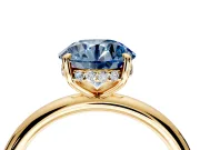 Hidden Halo Engagement Ring Setting for Fancy Blue Round Cut Center with Thin Rounded Band and Prong Head in Yellow Gold
