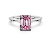 Solitaire Engagement Ring Setting for Fancy Pink Emerald Cut Center with Bamboo Band and Prong Head in Sterling Silver