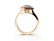 Halo Engagement Ring Setting for Fancy Pink Princess Cut Center with Milgrain Pave Band and Bezel Head in Rose Gold