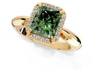 Halo Engagement Ring Setting for Fancy Green Radiant Cut Center with Tapered Plain Band and Prong Head in Yellow Gold