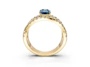 Solitaire Engagement Ring Setting for Fancy Blue Emerald Cut Center with Wide-Open Split Shank and Prong Head in Yellow Gold