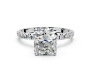 Solitaire Engagement Ring Setting for Radiant Cut Center with Micro Pave Band and Prong Head in Platinum