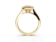 Halo Engagement Ring Setting for Emerald Cut Center with Milgrain Pave Band and Bezel Head in Yellow Gold