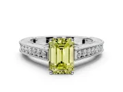 Solitaire Engagement Ring Setting for Fancy Yellow Emerald Cut Center with Engraved Pave Band and Prong Head in Sterling Silver