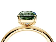 Low-Set Solitaire Engagement Ring Setting for Fancy Green Radiant Cut Center with Thin Plain Band and Prong Head in Yellow Gold