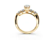 5 Stone Engagement Ring Setting for Pear-Shaped Center with Graduated Accents and Prong Head in Yellow Gold