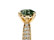 Solitaire Engagement Ring Setting for Fancy Green Round Cut Center with Multi-Row Accents and Prong Head in Yellow Gold