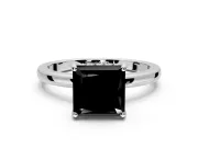 Solitaire Engagement Ring Setting for Fancy Black Princess Cut Center with Fine Wire Band and Prong Head in Sterling Silver