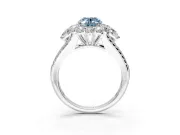 Halo Engagement Ring Setting for Fancy Blue Oval Center with Two-Strand Split Shank and Prong Head in Sterling Silver