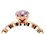 Solitaire Engagement Ring Setting for Fancy Pink Pear-Shaped Center with Beaded Bezel Station Band and Prong Head in Rose Gold