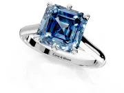 Solitaire Engagement Ring Setting for Fancy Blue Asscher Cut Center with Cathedral Band and Prong Head in Sterling Silver