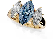 3 Stone Engagement Ring Setting for Fancy Blue Marquise Center with Raised Basket Heads and Prong Head in Yellow Gold