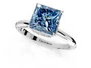 Hidden Halo Engagement Ring Setting for Fancy Blue Princess Cut Center with Plain Rounded Band and Prong Head in Sterling Silver