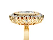 Halo Engagement Ring Setting for Radiant Cut Center with Milgrain Bezel Rim, Plain Band and Prong Head in Yellow Gold
