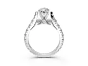 Solitaire Engagement Ring Setting for Pear-Shaped Center with Pave Cathedral Shoulders and Prong Head in Platinum
