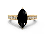 Solitaire Engagement Ring Setting for Fancy Black Marquise Center with Engraved Pave Band and Prong Head in Yellow Gold