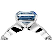 Solitaire Engagement Ring Setting for Fancy Blue Asscher Cut Center with Carved Leaf Shoulders and Prong Head in Sterling Silver