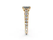 Solitaire Engagement Ring Setting for Emerald Cut Center with Pave Cathedral Shoulders and Prong Head in Yellow Gold