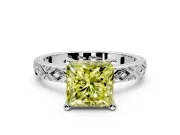 Solitaire Engagement Ring Setting for Fancy Yellow Princess Cut Center with Milgrain X Pattern Band and Prong Head in Sterling Silver