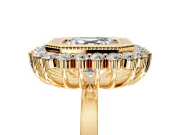 Halo Engagement Ring Setting for Asscher Cut Center with Milgrain Bezel Rim, Plain Band and Prong Head in Yellow Gold