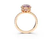 Halo Engagement Ring Setting for Fancy Pink Princess Cut Center with Openwork Halo, Pave Band and Prong Head in Rose Gold