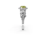 Milgrain Halo Engagement Ring Setting for Fancy Yellow Round Cut Center with Shoulder Bezels and Prong Head in White Gold