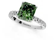 Solitaire Engagement Ring Setting for Fancy Green Radiant Cut Center with Band of Accents and Prong Head in White Gold