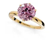 Solitaire Engagement Ring Setting for Fancy Pink Round Cut Center with Plain Band and Tulip Prong Head in Yellow Gold
