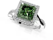 Halo Engagement Ring Setting for Fancy Green Princess Cut Center with Twist Band and Prong Head in Platinum