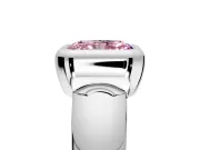 Solitaire Engagement Ring Setting for Fancy Pink Radiant Cut Center with Wide Band and Bezel Head in Sterling Silver