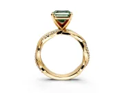 Solitaire Engagement Ring Setting for Fancy Green Asscher Cut Center with Pave and Plain Crossover and Basket Head in Yellow Gold