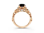 Solitaire Engagement Ring Setting for Fancy Black Round Cut Center with Filigree Band and Prong Head in Rose Gold