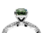 Solitaire Engagement Ring Setting for Fancy Green Emerald Cut Center with Marquise Panel Band and Prong Head in Sterling Silver
