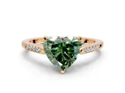 Solitaire Engagement Ring Setting for Fancy Green Heart-Shaped Center with Channel Accents and Prong Head in Rose Gold