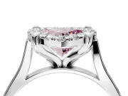 Single Halo Engagement Ring Setting for Fancy Pink Heart-Shaped Center with Corner Claws, Plain Band and Prong Head in Sterling Silver