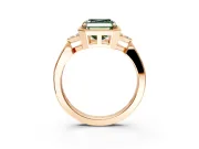 Cluster Engagement Ring Setting for Fancy Green Asscher Cut Center with Milgrain Shoulder Clusters and Prong Head in Rose Gold
