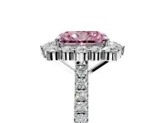 Halo Engagement Ring Setting for Fancy Pink Radiant Cut Center with Single-Row Pave, Open Basket and Prong Head in White Gold