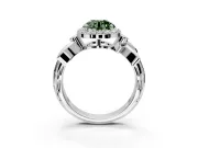 Halo Engagement Ring Setting for Fancy Green Round Cut Center with Floral Band and Prong Head in Platinum