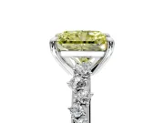 Solitaire Engagement Ring Setting for Fancy Yellow Radiant Cut Center with Trailing Leaf Accent Band and Prong Head in White Gold