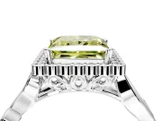 Halo Engagement Ring Setting for Fancy Yellow Princess Cut Center with Leaf Motif Split Shank and Prong Head in Sterling Silver