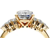 Cluster Engagement Ring Setting for Radiant Cut Center with 2-Row Shoulder Clusters and Prong Head in Yellow Gold