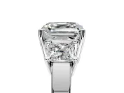 3 Stone Engagement Ring Setting for Asscher Cut Center with Matching Side Accents and Prong Head in White Gold