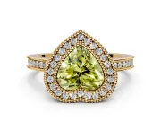 Halo Engagement Ring Setting for Fancy Yellow Heart-Shaped Center with Milgrain Halo, Pave Band and Prong Head in Yellow Gold