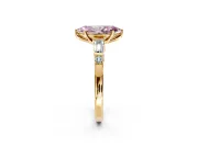 Bar-Set Engagement Ring Setting for Fancy Pink Marquise Center with Tapered Baguette Accents and Prong Head in Yellow Gold