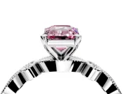 Solitaire Engagement Ring Setting for Fancy Pink Emerald Cut Center with Milgrain Bezel Accents and Prong Head in Platinum