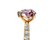 Solitaire Engagement Ring Setting for Fancy Pink Heart-Shaped Center with Micro Pave Band and Prong Head in Yellow Gold