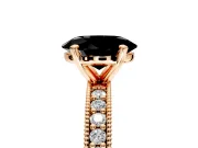 Milgrain Pave Engagement Ring Setting for Fancy Black Oval Center with Accent Band and Prong Head in Rose Gold